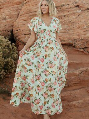 Baltic Born Lynlee Metallic Maxi Dress | Sage + Pink Size MM